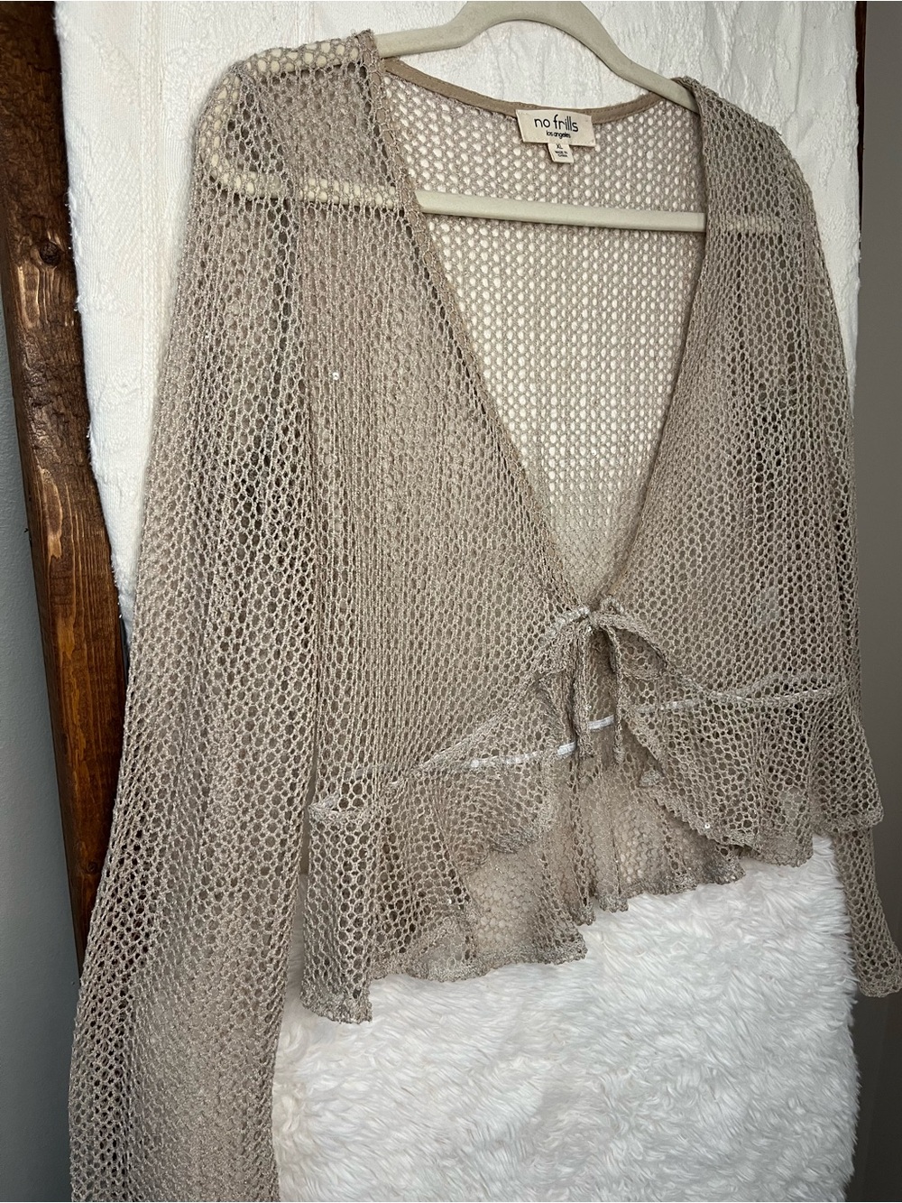 No Frills Los Angeles Boho Crochet Tie-Front Cardigan - Size XL - Picture 2 of 5
